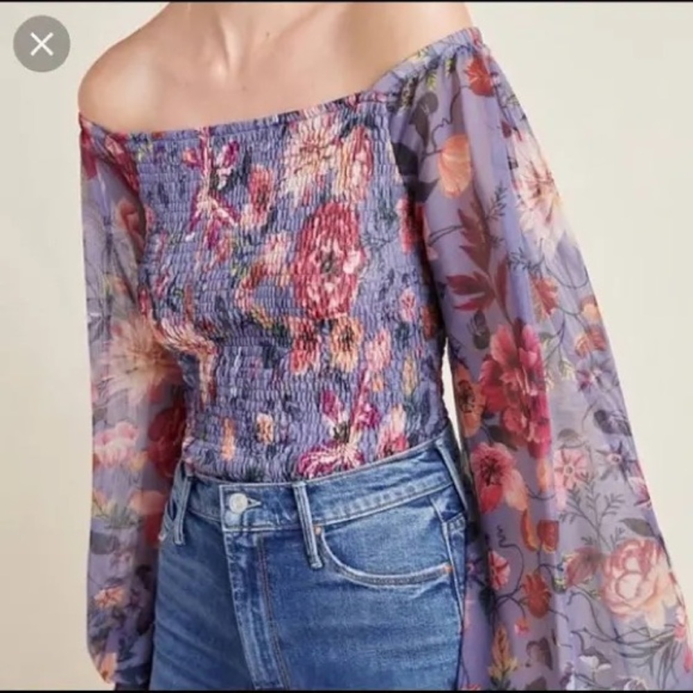 Anthropologie Rouen Floral Smocked Blouse